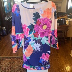 Trina Turk Opulent Oasis Tunic Swim Coverup in Lavender, Navy & Teal